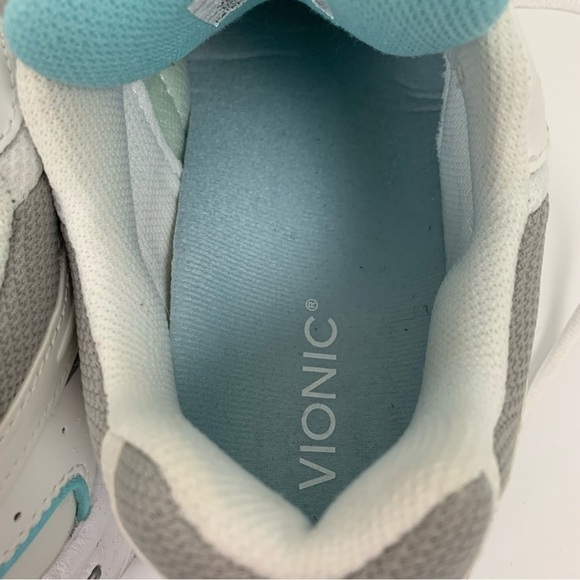 VIONIC Walking Classic Leather Orthopedic Sneakers White Aqua Blue Size 8.5 M - Picture 7 of 11